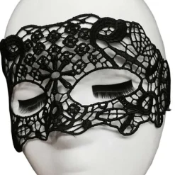 Maskeret masker venetiansk øjenmaske i blonder sort