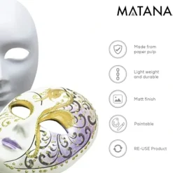 Matana - 10 Hvide Stive Papmasker til Kunst og Håndværk - Unisex DIY Kostume Halloweenfest
