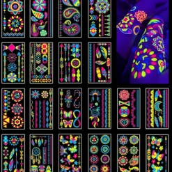 Midlertidig tatovering 20 ark fluorescerende tatovering reaktion på sort lys UV neon, midlertidig tatovering til kvinder, mænd, piger, teenagere, børn | Fyndiq