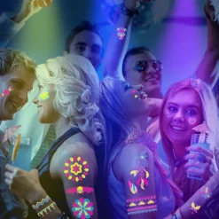 Midlertidig tatovering 20 ark fluorescerende tatovering reaktion på sort lys UV neon, midlertidig tatovering til kvinder, mænd, piger, teenagere, børn | Fyndiq
