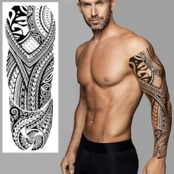 Midlertidig tatoveringsærmeoverførsel - Fuld arm tribal vandtæt falsk tatoveringsmærkat til mænd kvinder - Af Delusion Tattoos