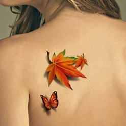 Midlertidige tatoveringer 3D sommerfugl og ahornblad vandtætte kropskunstklistermærker 5 ark
