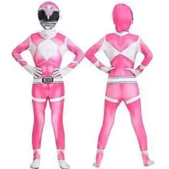 Mighty Morphin Power Rangers Cosplay Kostume Jumpsuit Bodysuit Festlig Udklædningssæt til Mænd Kvinder (170 Pink)
