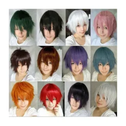 Mænd Kvinder Multi-Farvet Kort Lige Hårdel Fuld Paryk til Anime Fest Cosplay - Orange