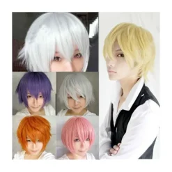 Mænd Kvinder Multi-Farvet Kort Lige Hårdel Fuld Paryk til Anime Fest Cosplay - Orange