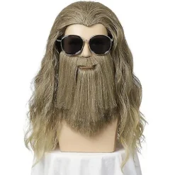 Mænd Lang Krøllet Gyldenbrun Overskægsparyk Halloween Cosplay