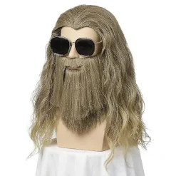 Mænd Lang Krøllet Gyldenbrun Overskægsparyk Halloween Cosplay