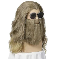 Mænd Lang Krøllet Gyldenbrun Overskægsparyk Halloween Cosplay