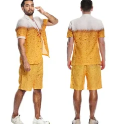 Mænds Ølprint Performance Kostume Tøj Sæt, Cosplay Ølfestival Outfit L