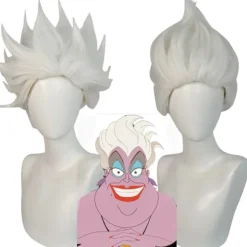 Movie Ursula Cosplay Paryk Hvid Kort Hår til Voksne Kvinder Mænd Halloween Kostume Rekvisitter Cosplay Rollespil Parykker