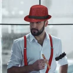 Mr. Gatsby, 8-delt tilbehørssæt, hat, seler, butterfly Red