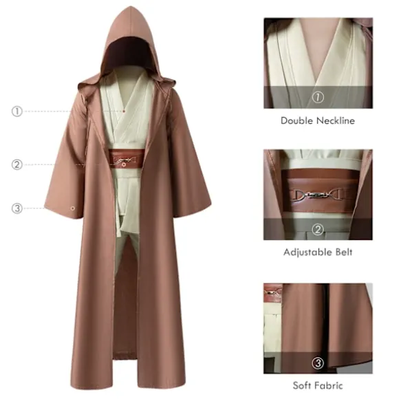 Mub- Obi wan Kenobi Premium Quality Cosplay Kostume Brun Jedi Kappe fra Star the Wars til Lightsaber Dueling Brown 2 XL