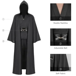Mub- Obi wan Kenobi Premium Kvalitet Cosplay Kostume sort Jedi Kåbe fra Star the Wars til Lightsaber Dueling Sort Black M