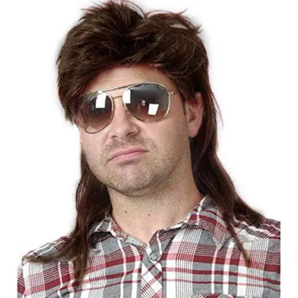 Mullet parykker til mænd 70'er 80'er kostume kostumer mænd brun fancy fest tilbehør cosplay hår paryk, CJY