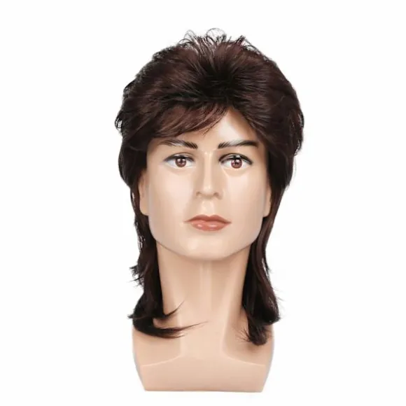 Mullet parykker til mænd 70'er 80'er kostume kostumer mænd brun fancy fest tilbehør cosplay hår paryk, CJY