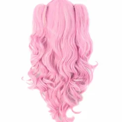 Multi-farvet Lolita Lang Krøllet Clip på syntetisk Ponytails Cosplay Paryk (Pink/Blonde)