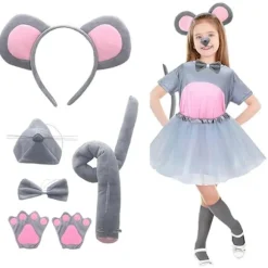 Mus Kostume Sæt Musøre Pandebånd Hale Næse Sløjfe Håndsko Sæt Cosplay Kostume Tilbehør til Halloween Julefester