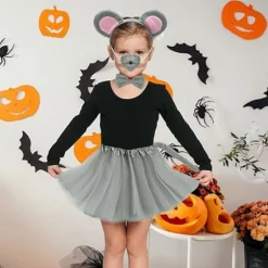 Mus Kostume Sæt Musøre Pandebånd Hale Næse Sløjfe Håndsko Sæt Cosplay Kostume Tilbehør til Halloween Julefester