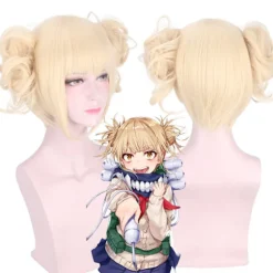 My Hero Academia Himiko Toga Cosplay Paryk – Blondt Delt Hår med Tigerklo-clips, Varmebestandig Syntetisk *DM-8255* DM-8255