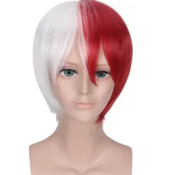 My Hero Academia Todoroki Shoto Cosplay Hvid Rød Kort Paryk Med Pandehår