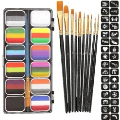 Nationaldag Regnbue ansigtsmaling kostume ansigtskropsmakeup, med 10 pensler