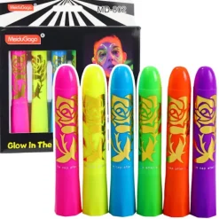 Neon ansigtsmalingspenne 6-pack fluorescerende UV-makeup til børn