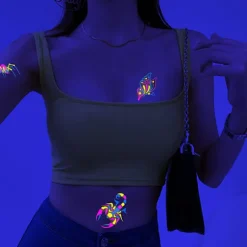 Neon Midlertidige Tatoveringer, 10 Ark Drage Skorpion Glitter Tatoverings Klistermærker