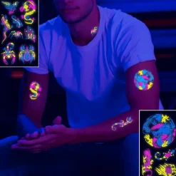 Neon Midlertidige Tatoveringer, 10 Ark Drage Skorpion Glitter Tatoverings Klistermærker