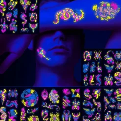 Neon Midlertidige Tatoveringer 10 Ark Drage Skorpion Glitter Tatoveringsklistermærker