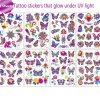 Neon Midlertidige Tatoveringer, 8 Ark Sommerfugl Blomst Sval Glitter Tatoveringer Klistermærker 100+ Blandet Stil
