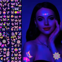 Neon Midlertidige Tatoveringer, 8 Ark Sommerfugl Blomst Sval Glitter Tatoveringer Klistermærker 100+ Blandet Stil