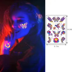 Neon Midlertidige Tatoveringer, 8 Ark Sommerfugl Blomst Sval Glitter Tatoveringer Klistermærker 100+ Blandet Stil