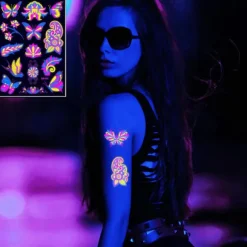Neon Midlertidige Tatoveringer, 8 Ark Sommerfugl Blomst Sval Glitter Tatoveringer Klistermærker 100+ Blandet Stil