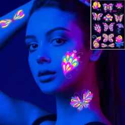 Neon Midlertidige Tatoveringer, 8 Ark Sommerfugl Blomst Sval Glitter Tatoveringer Klistermærker 100+ Blandet Stil