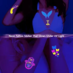 Neon Midlertidige Tatoveringer, Selvlysende UV Neon Tatoveringsmærkater, Vandtætte Tatoveringer til Voksne Børn Festdekoration