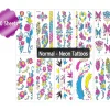 Neon midlertidige tatoveringer lyser i UV-neon tatoveringsklistermærker blomster sommerfuglfjer farverige falske vandtætte tatoveringer til pigefestdekoration | Fyndiq