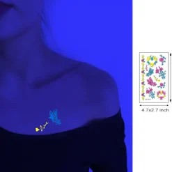 Neon midlertidige tatoveringer lyser i UV-neon tatoveringsklistermærker blomster sommerfuglfjer farverige falske vandtætte tatoveringer til pigefestdekoration | Fyndiq