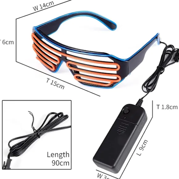 Neon Rave Briller (Blå+Orange) Blinkende LED Solbriller Lys Op DJ Kostumer til Fest, 80'erne, EDM, Halloween
