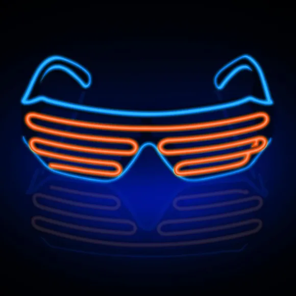 Neon Rave Briller (Blå+Orange) Blinkende LED Solbriller Lys Op DJ Kostumer til Fest, 80'erne, EDM, Halloween