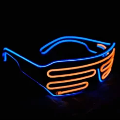 Neon Rave Briller (Blå+Orange) Tråd Blinkende LED Solbriller Lys Op DJ Kostumer til Fest, 80'erne, EDM, Halloween
