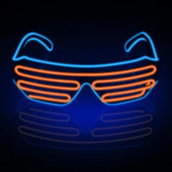 Neon Rave Briller (Blå+Orange) Tråd Blinkende LED Solbriller Lys Op DJ Kostumer til Fest, 80'erne, EDM, Halloween