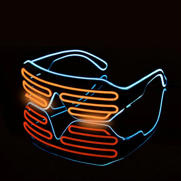 Neon Rave Briller (Blå+Orange) Tråd Blinkende LED Solbriller Lys Op DJ Kostumer til Fest, 80'erne, EDM, Halloween