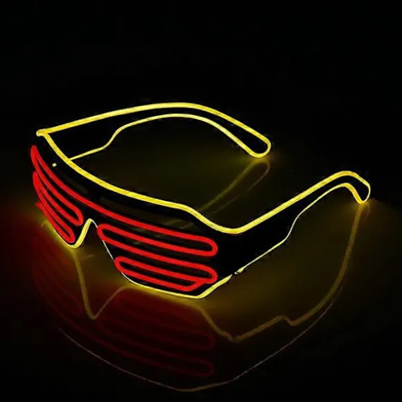 Neon Rave Briller (Gul + Rød) Blinkende LED Solbriller til at lyse DJ-kostumer op til fester, 80'ere, EDM, Halloween