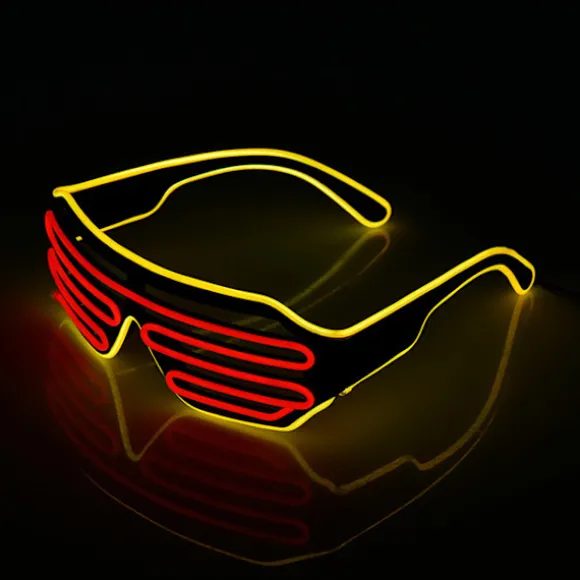 Neon Rave Briller (Gul+Rød) Wire Flashing LED Solbriller Lys Op DJ Kostumer til Fest, 80'erne, EDM, Halloween