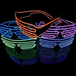 Neon Rave Briller (Gul+Rød) Wire Flashing LED Solbriller Lys Op DJ Kostumer til Fest, 80'erne, EDM, Halloween