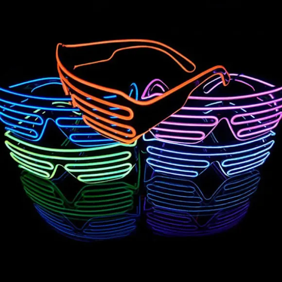 Neon Rave Briller (Gul+Rød) Wire Flashing LED Solbriller Lys Op DJ Kostumer til Fest, 80'erne, EDM, Halloween