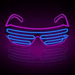 Neon Rave Briller (Lilla Blå) Blinkende LED Solbriller Lysende DJ Kostumer til Fester, 80'ere, EDM, Halloween
