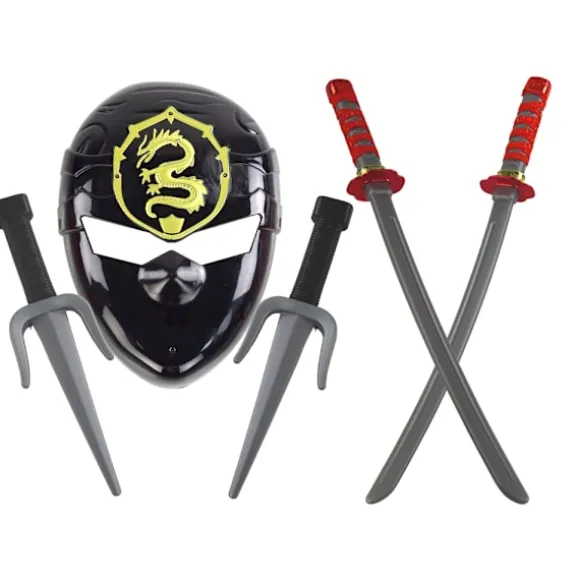 Ninja Warrior Set: Maske, Sværd, Dolke, Rød Decor