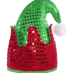 Nissehue Filt Jul LED Huer med Klokker Lysende Julemandshat Rød og Grøn med Pailletter Sjove Julefestartikler