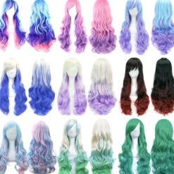 Ny gradientfarvet cosplay anime-paryk COS Harajuku-stil farverig kvindelig lang krøllet paryk, egnet til rollespil - JBS-07